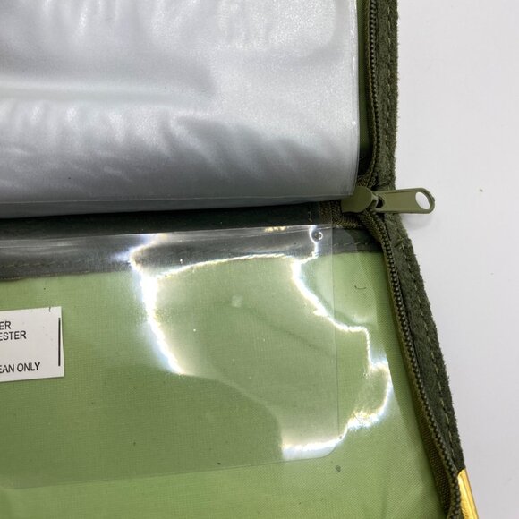 Vintage English Leather Green Suede Card Holder Wallet With Zippered Closure & G - Picture 6 of 7